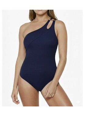 ⭐$108 Jessica Simpson Bathing suit One Piece Women Swimsuit Sz M Asymmetric Navy